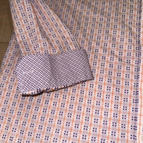 JOHNSTON & MURPHY MENS XL PURPLE AND ORANGE LONG SLEEVE BUTTON UP SHIRT - Picture 4 of 11